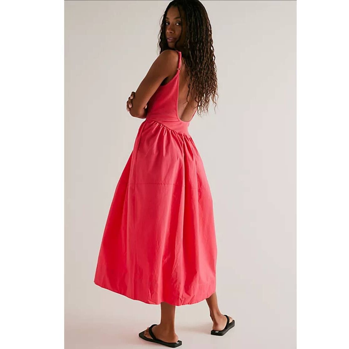 Free People New Free People Dylan Midi Dress $128 SMALL Knit Body Poplin Size S / US 4 / IT 40 - 3 Thumbnail