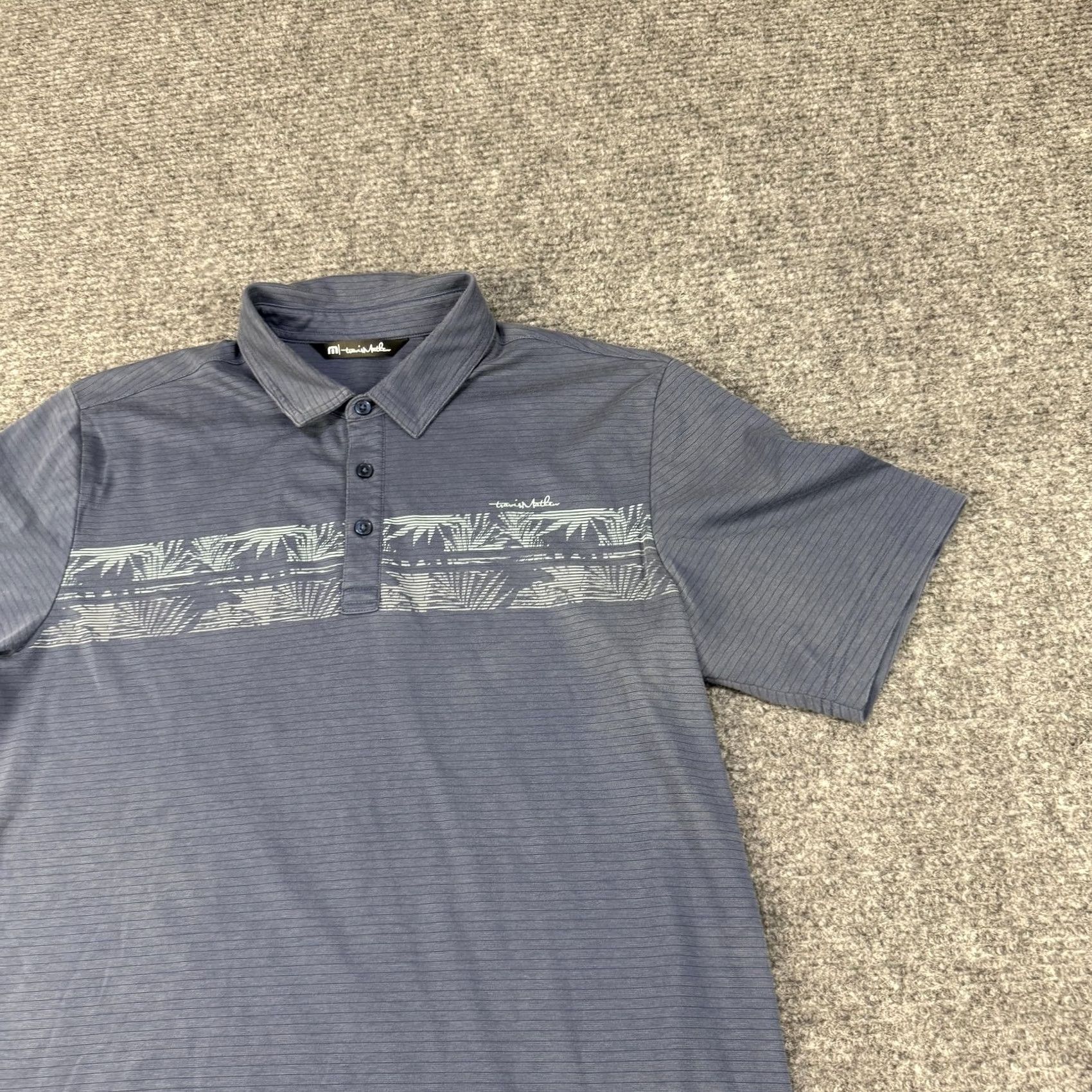 TravisMathew TravisMathew Polo Shirt Mens Large Blue Palm Stripe Golf Performance Stretch Size US L / EU 52-54 / 3 - 2 Thumbnail