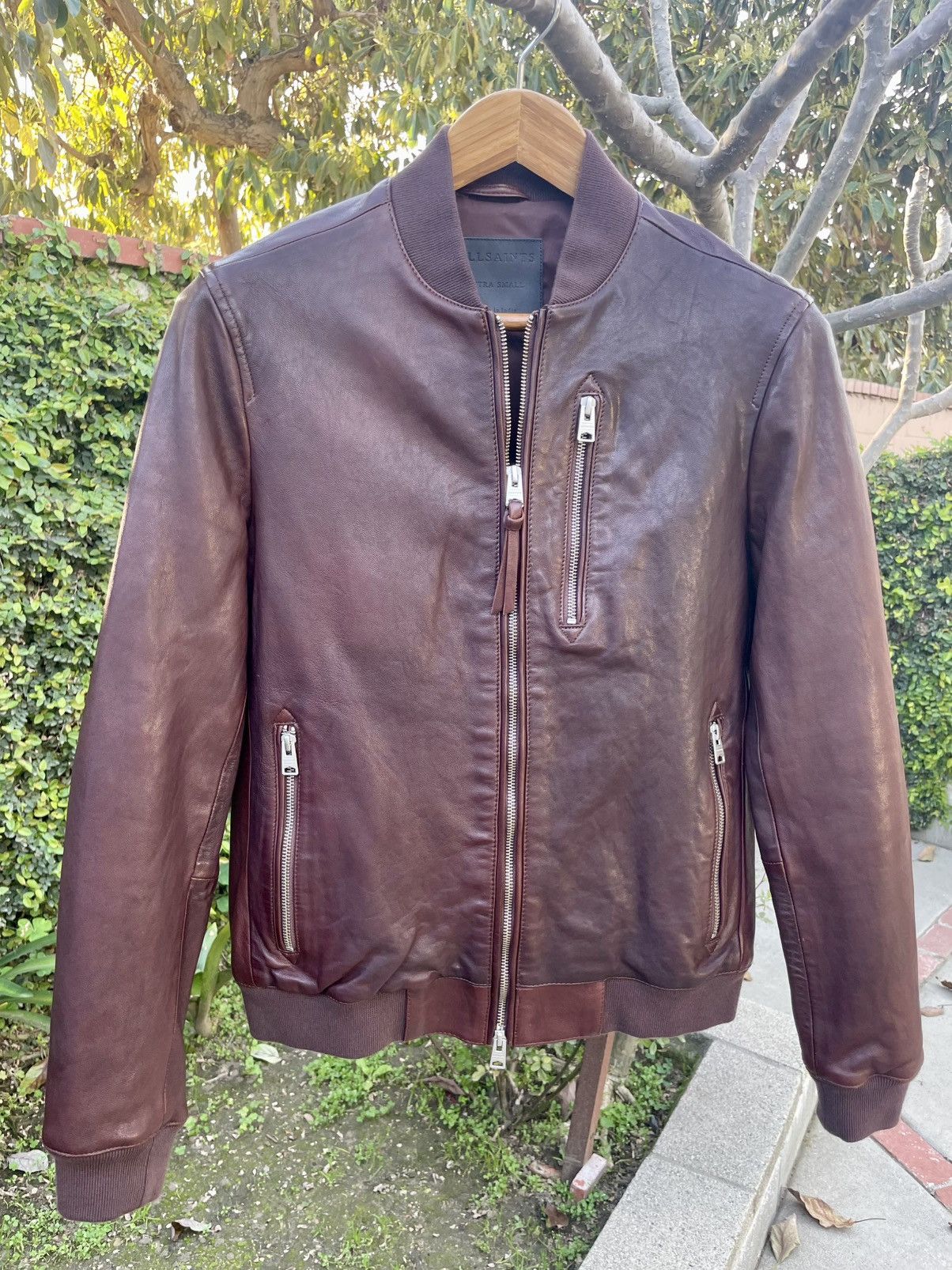 Allsaints Allsaints Mason Leather Bomber Jacket XS Oxblood Size US XS / EU 42 / 0 - 1 Thumbnail