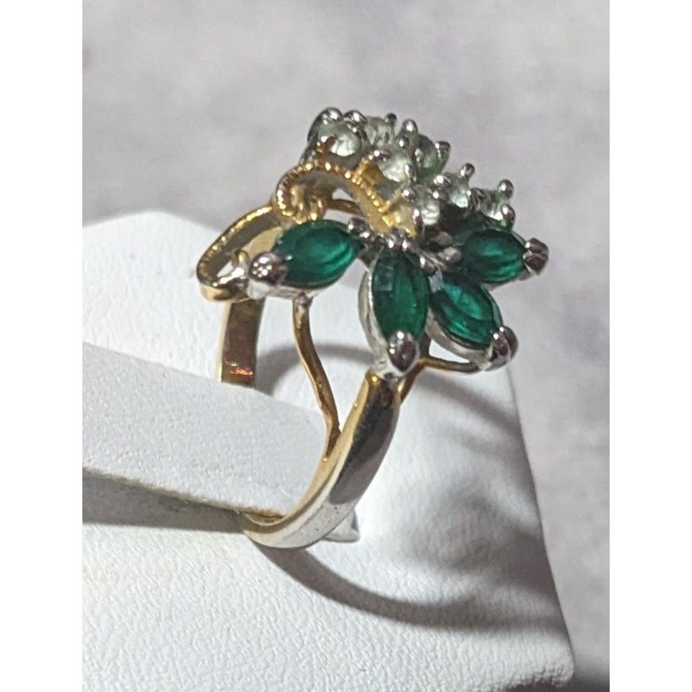 Other Vintage Faux Emerald And Diamond 14kt Gold Plated Floral Rin Size ONE SIZE - 2 Thumbnail