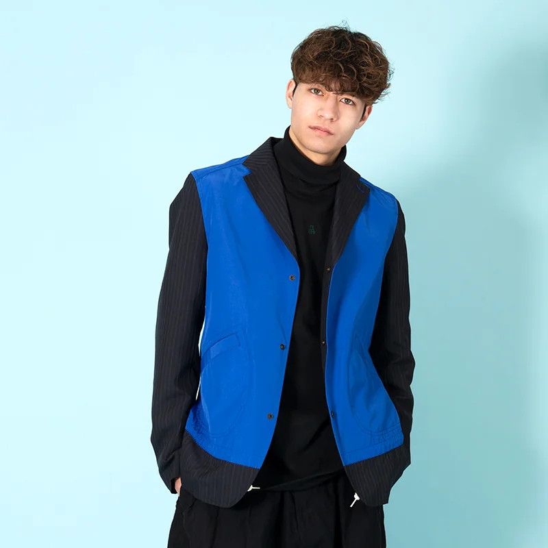 Junya Watanabe Front Mixed Material Stripe Jacket in Blue Black, Size M Size US M / EU 48-50 / 2 - 17 Thumbnail