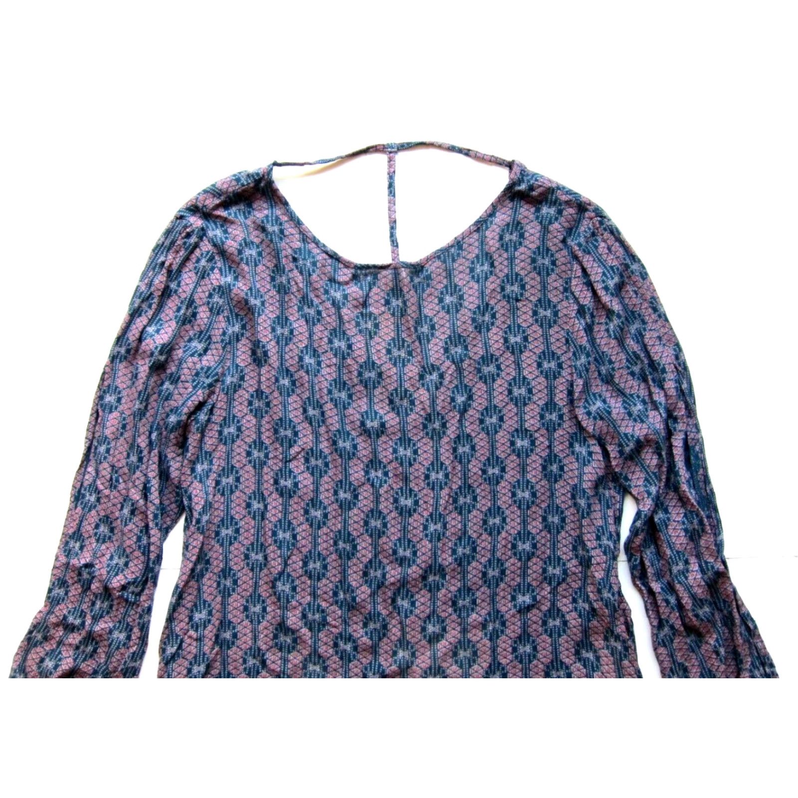 Vintage ROXY Dress Geometric Pocket Long Sleeve Tunic Shift L Pink 100% Rayon Women Regular Size L / US 10 / IT 46 - 4 Thumbnail
