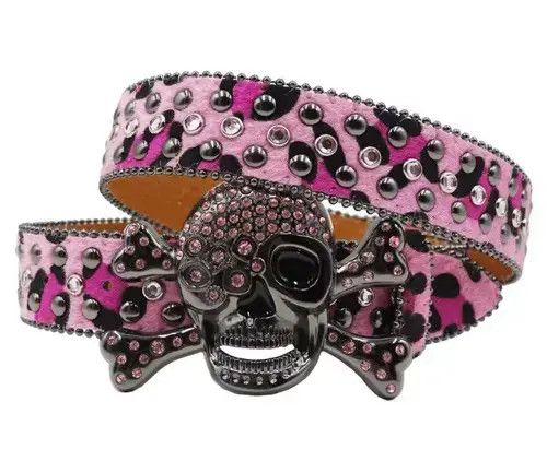 Other Atsuko x Misao Leopard skull Hot Rhinestone PU Leather Belt Size ONE SIZE - 2 Thumbnail