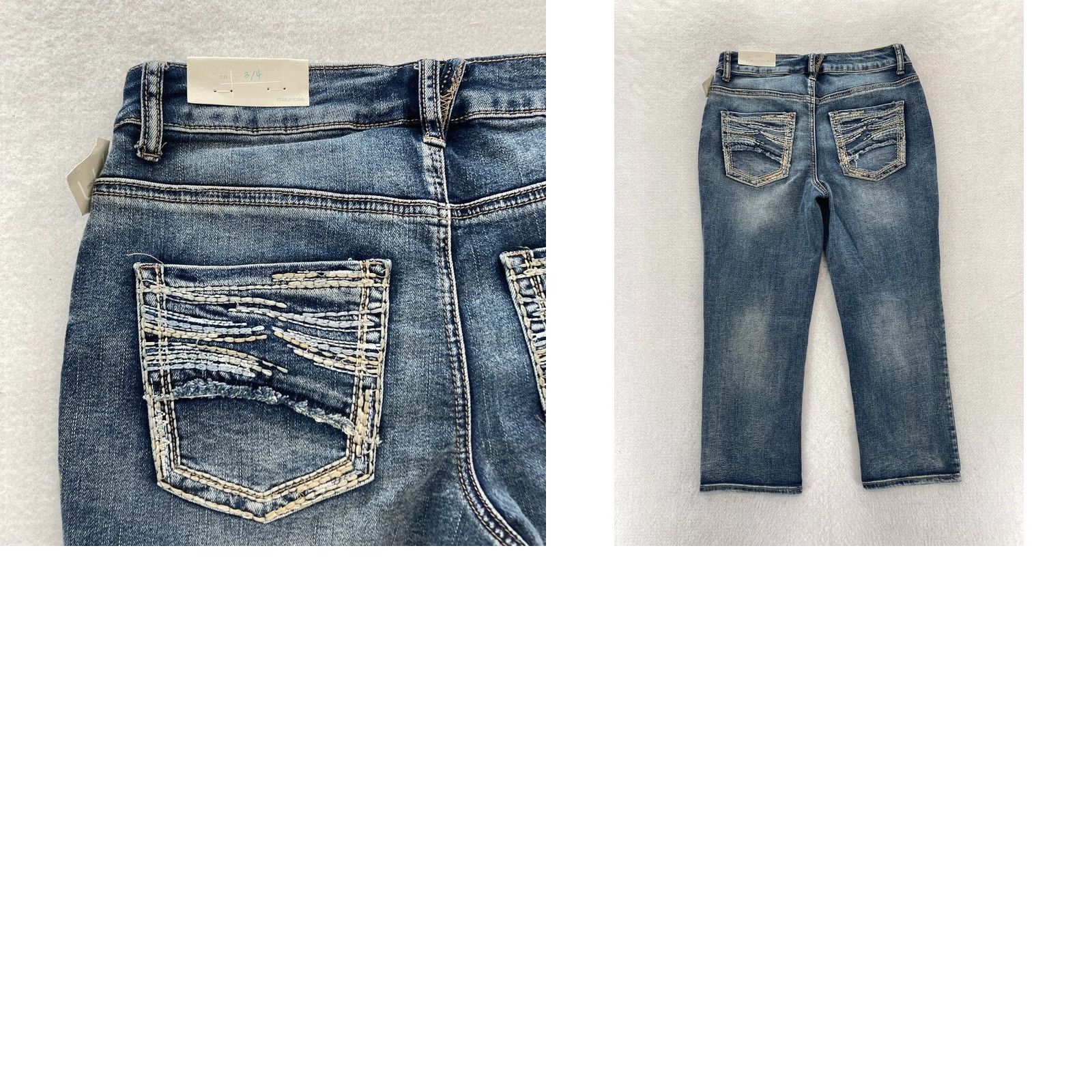 Vintage Maurices Capri Jeans Women's Capri Medium Wash Blue Stretch Denim Pants Cropped 4 Regular Womens Jeans Capris 22 in Inseam 3/4 Length Blue Maurices Size 27" / US 4 / IT 40 - 9 Thumbnail
