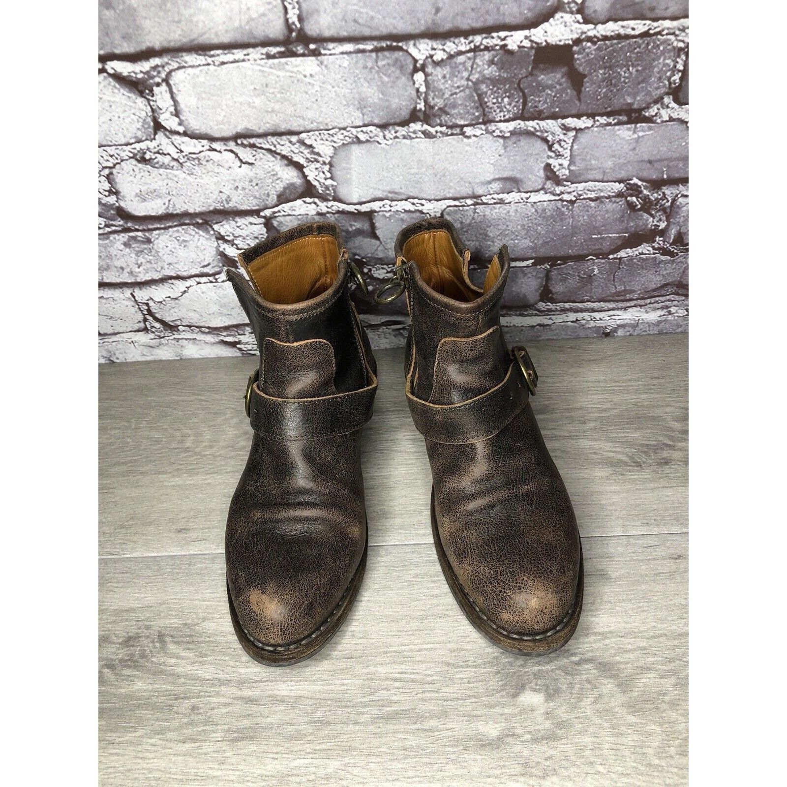 Fiorentini + Baker Fiorentini + Baker Brown Leather Side Zip Buckle Ankle Boots Size US 7 / IT 37 - 21 Thumbnail