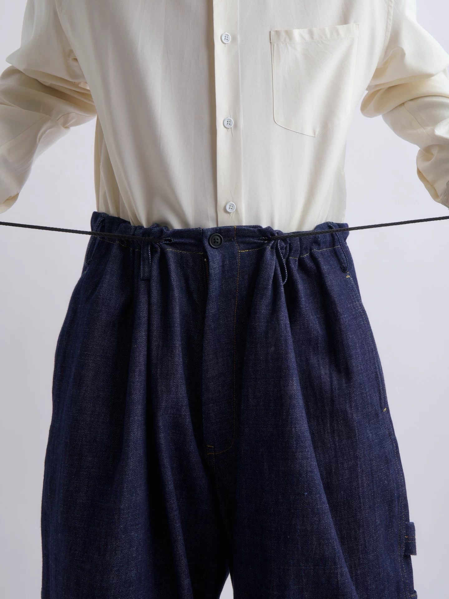 Yohji Yamamoto Yohji Yamamoto Drawstring Denim Wide-Leg Work Pants Size US 34 / EU 50 - 6 Thumbnail
