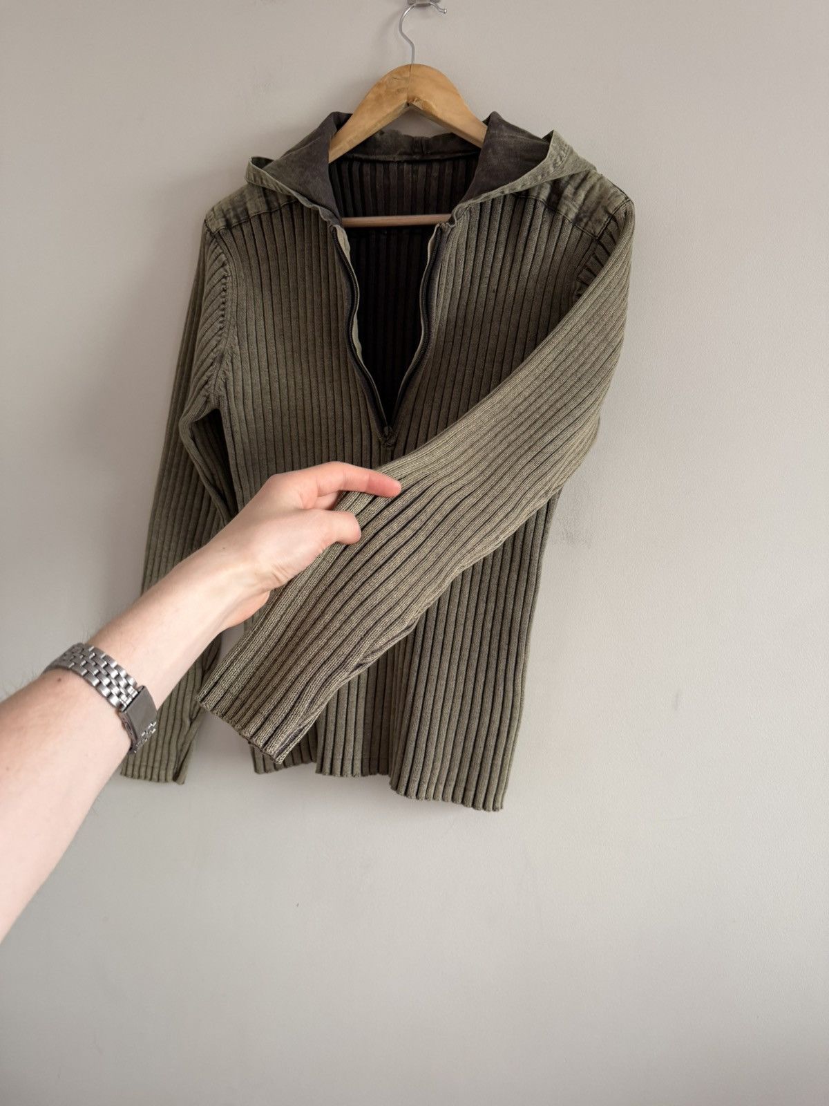 Japanese Brand Khaki Ribbed Hooded Sweater Half-Zip Size US M / EU 48-50 / 2 - 4 Thumbnail