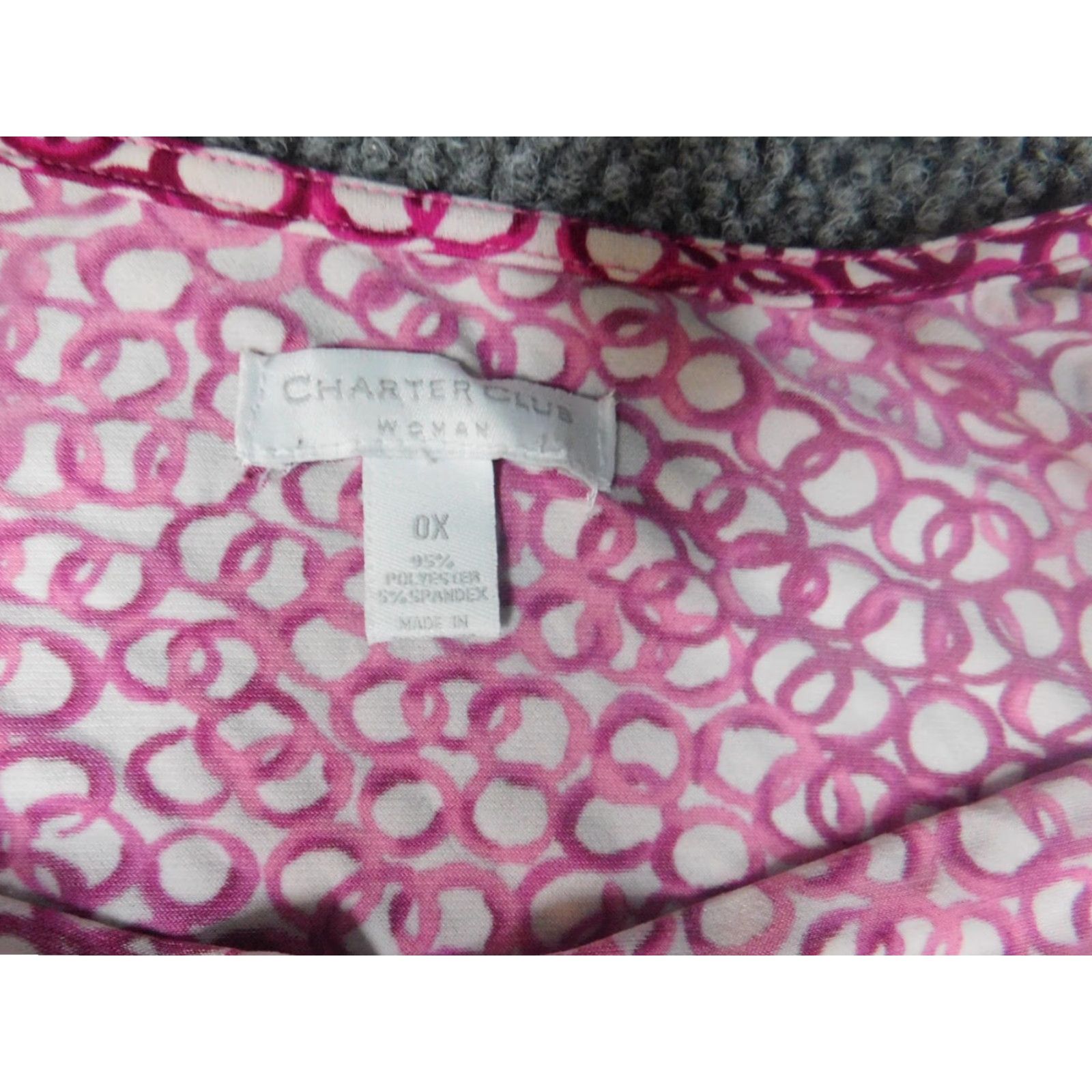 Charter Club Charter Club Blouse Purple Geometric Circles 0X Cap Sleeve Round Neck Casual Womens Regular Stretch Button Knit Polyester Vintage No Size XL / US 12-14 / IT 48-50 - 6 Thumbnail