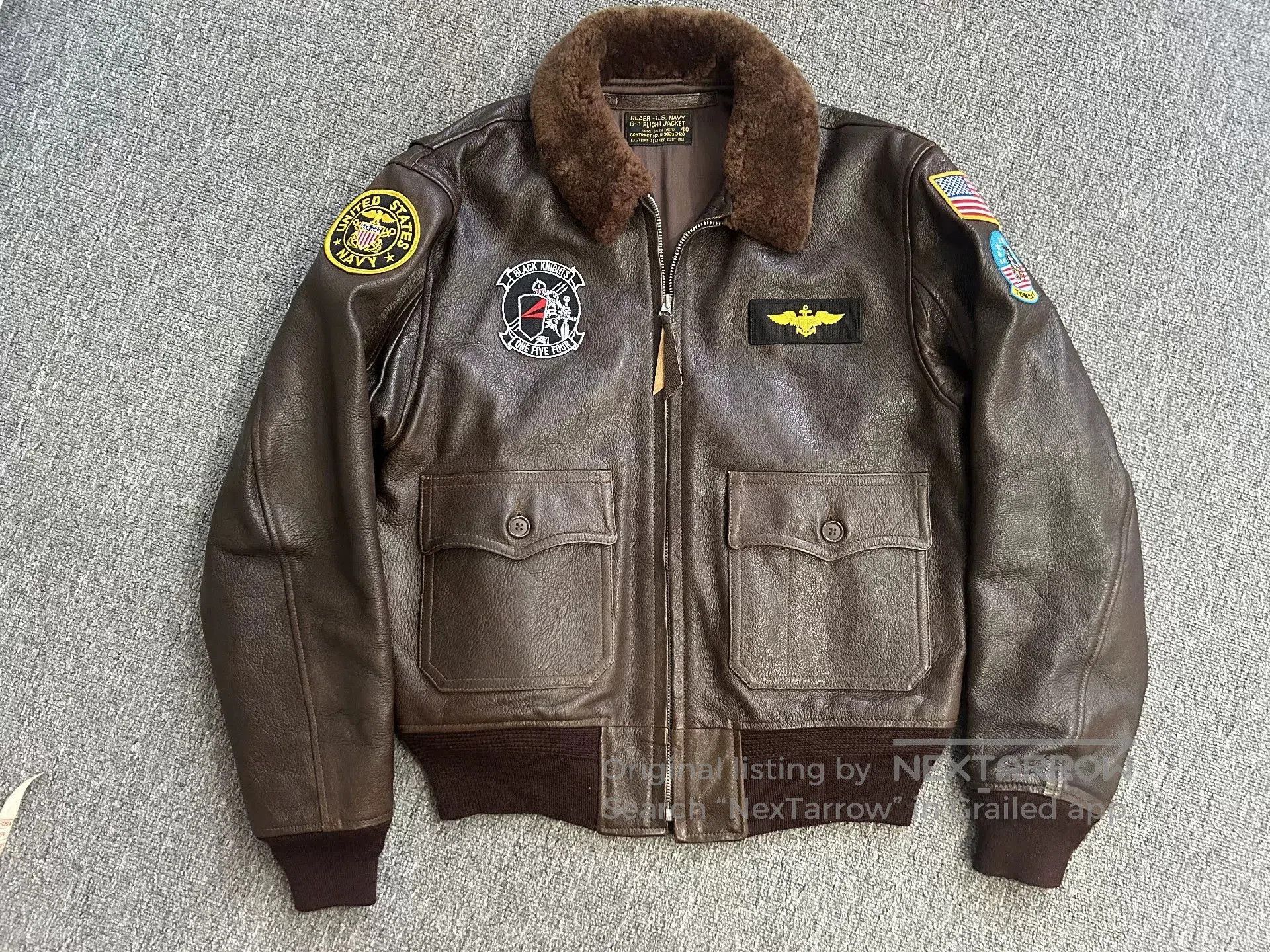Eastman Leather Clothing brown leather pilot jacket with patches. Size US L / EU 52-54 / 3 - 1 Thumbnail