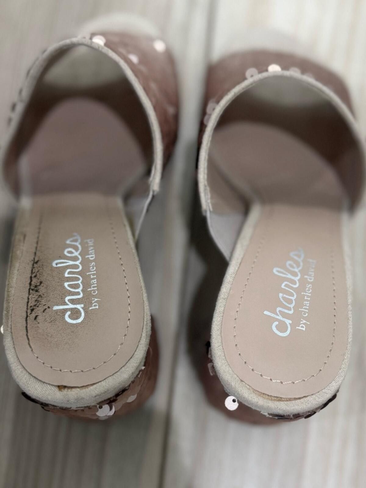 Other Charles by Charles David Rose Gold Sequin Slide Mules Size US 6 / IT 36 - 3 Thumbnail
