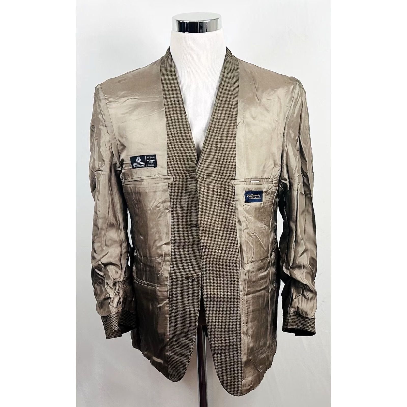 Ralph Lauren VINTAGE Ralph Lauren Polo University Sport Coat Gold Houndstooth Wool Three Button Men 40R Regular Coat Size US XS / EU 42 / 0 - 7 Thumbnail