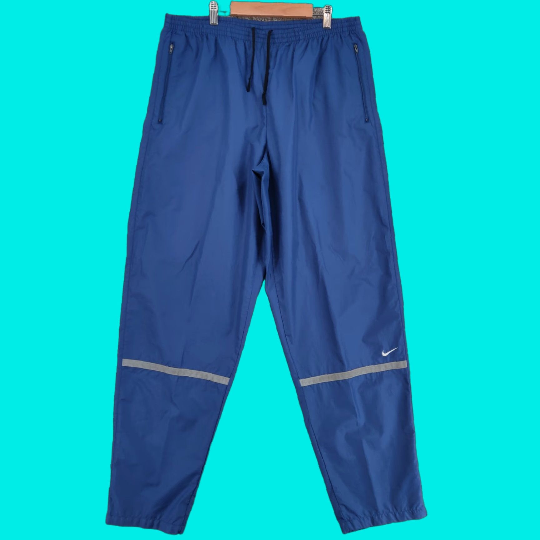 Nike VINTAGE Nike Pants Mens Large Blue Unlined Track Warmup Jogger Ankle Zip Y2k Size US 33 - 1 Thumbnail