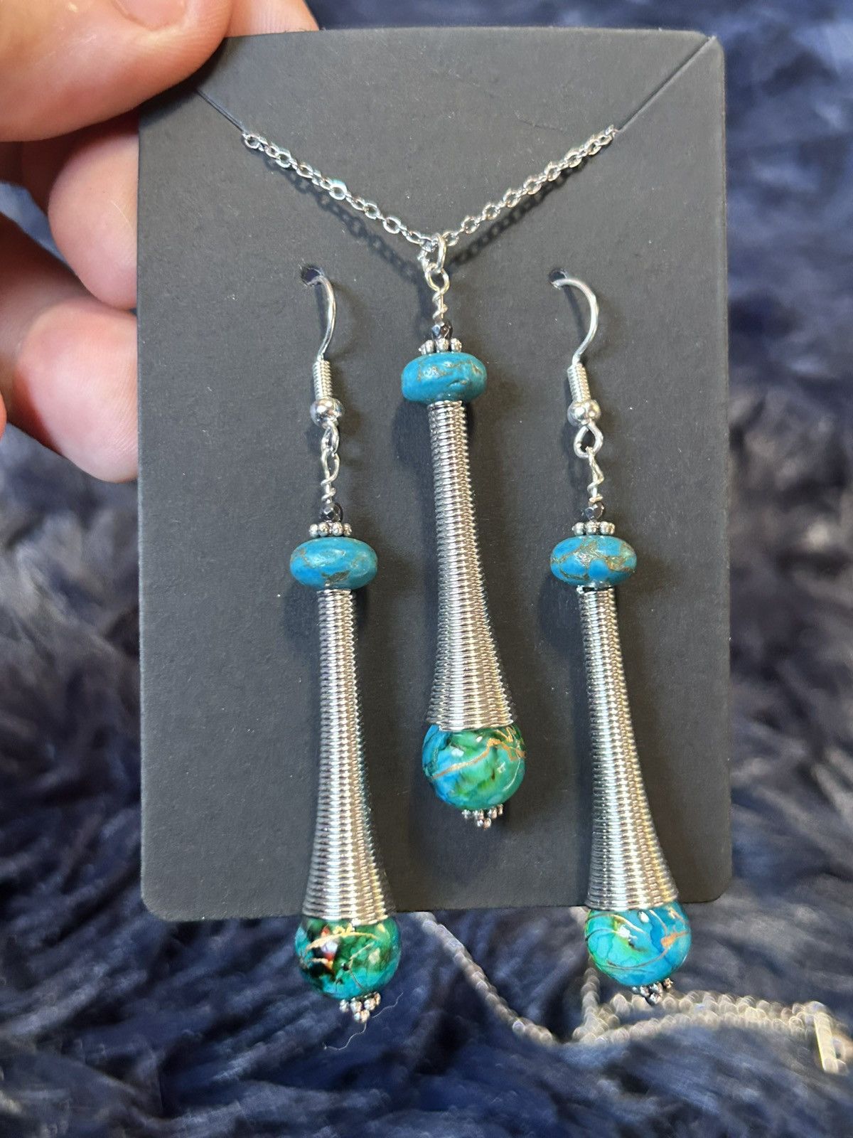 Handmade Handcrafted blue art glass turquoise disc coil chimney set Size ONE SIZE - 2 Thumbnail