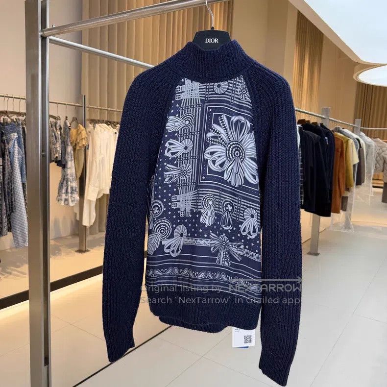 Hermes Hermes Navy Blue Wool and Silk Jacquard Coarse Knit Sweate Size XS / US 0-2 / IT 36-38 - 1 Thumbnail
