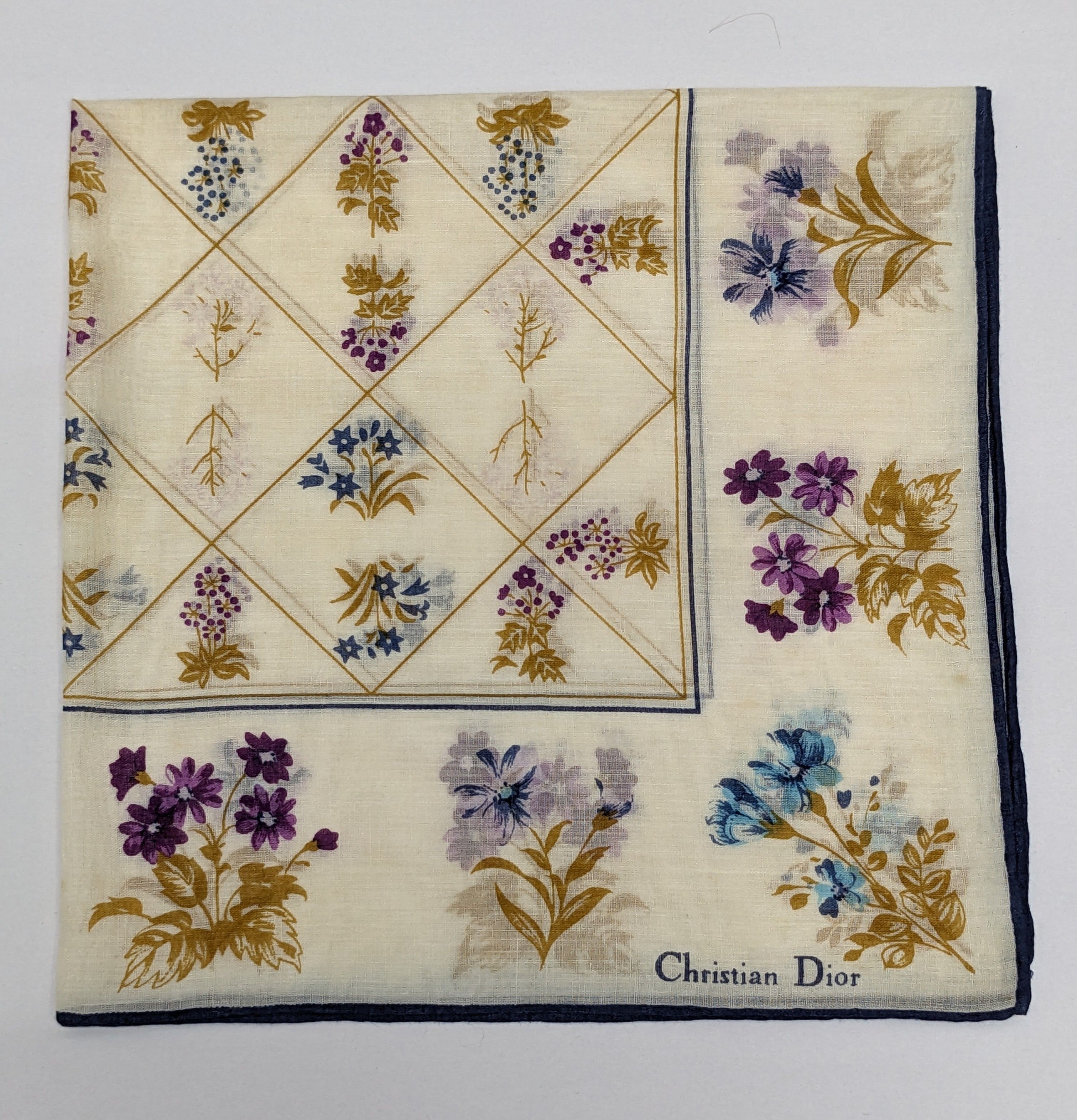 Christian Dior Monsieur CHRISTIAN DIOR Handkerchief Scarf Floral Diamond Lattice Size ONE SIZE - 1 Thumbnail