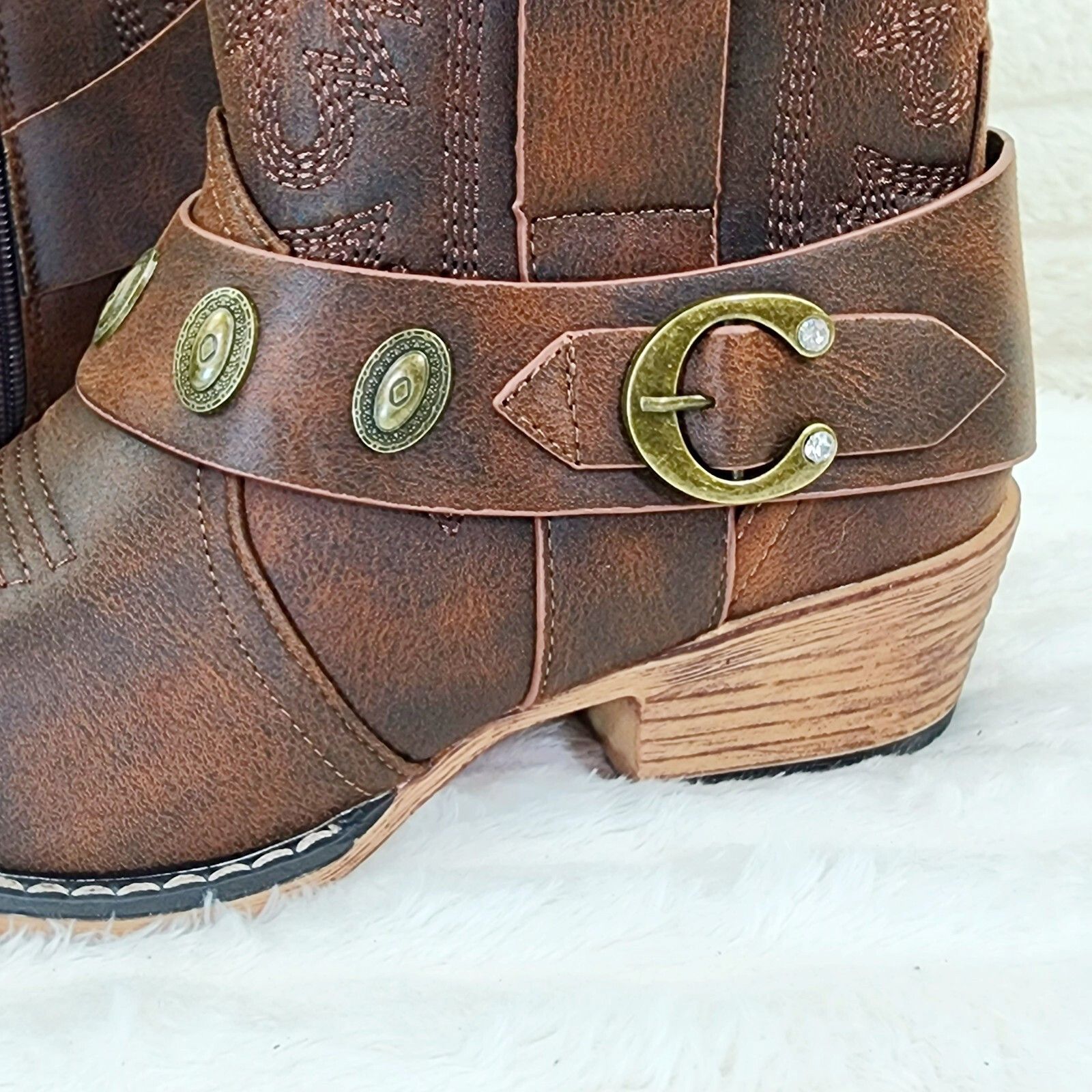 Other Wild West Brown Distressed Western Cowgirl Pull On Ankle Boo Size US 8.5 / IT 38.5 - 9 Thumbnail