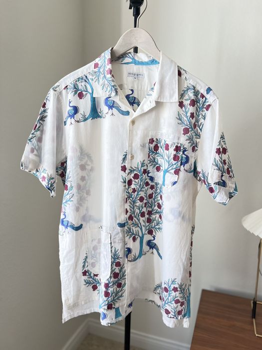 Engineered Garments Camp Shirt Natural Cotton Lawn Peacock Print