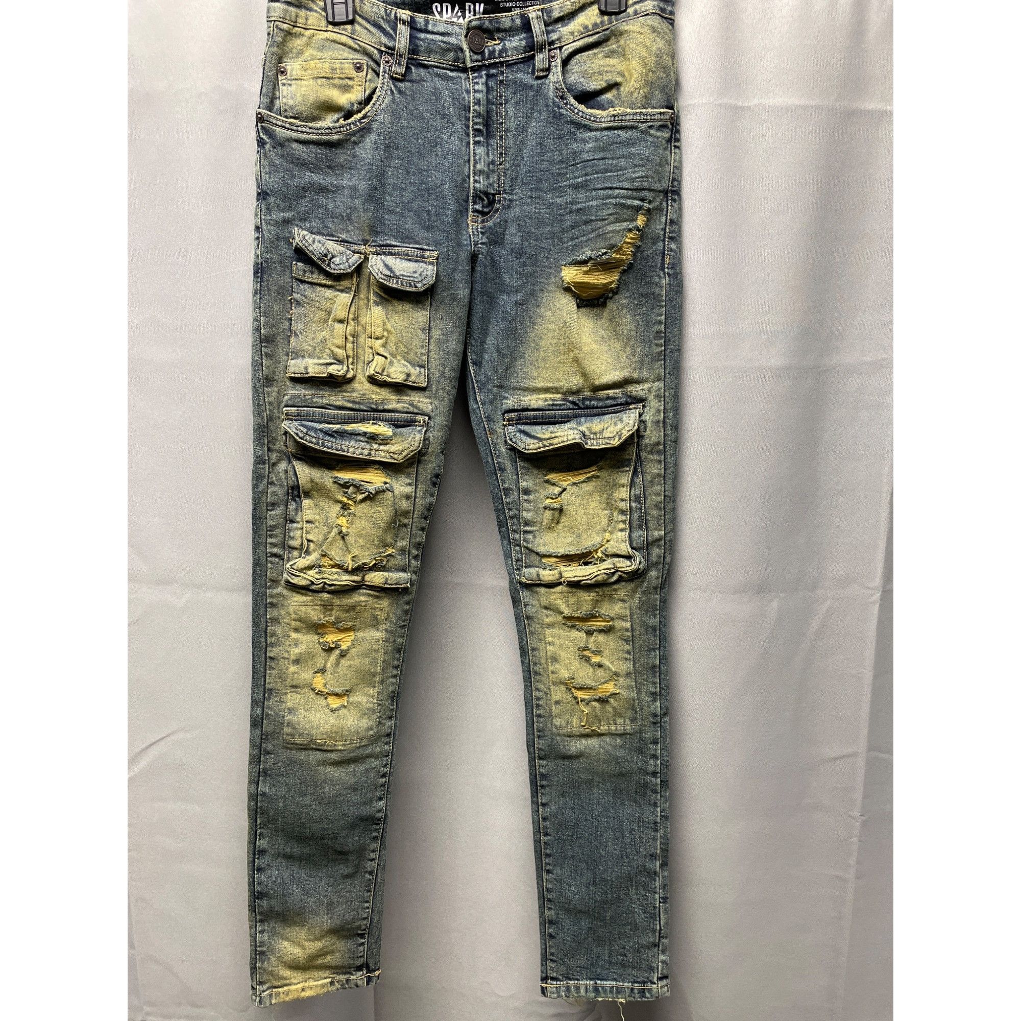 Other Spark Men's Blue Yellow Wash Jeans Stretch Slim fit 30 x 32 Size US 30 / EU 46 - 1 Thumbnail