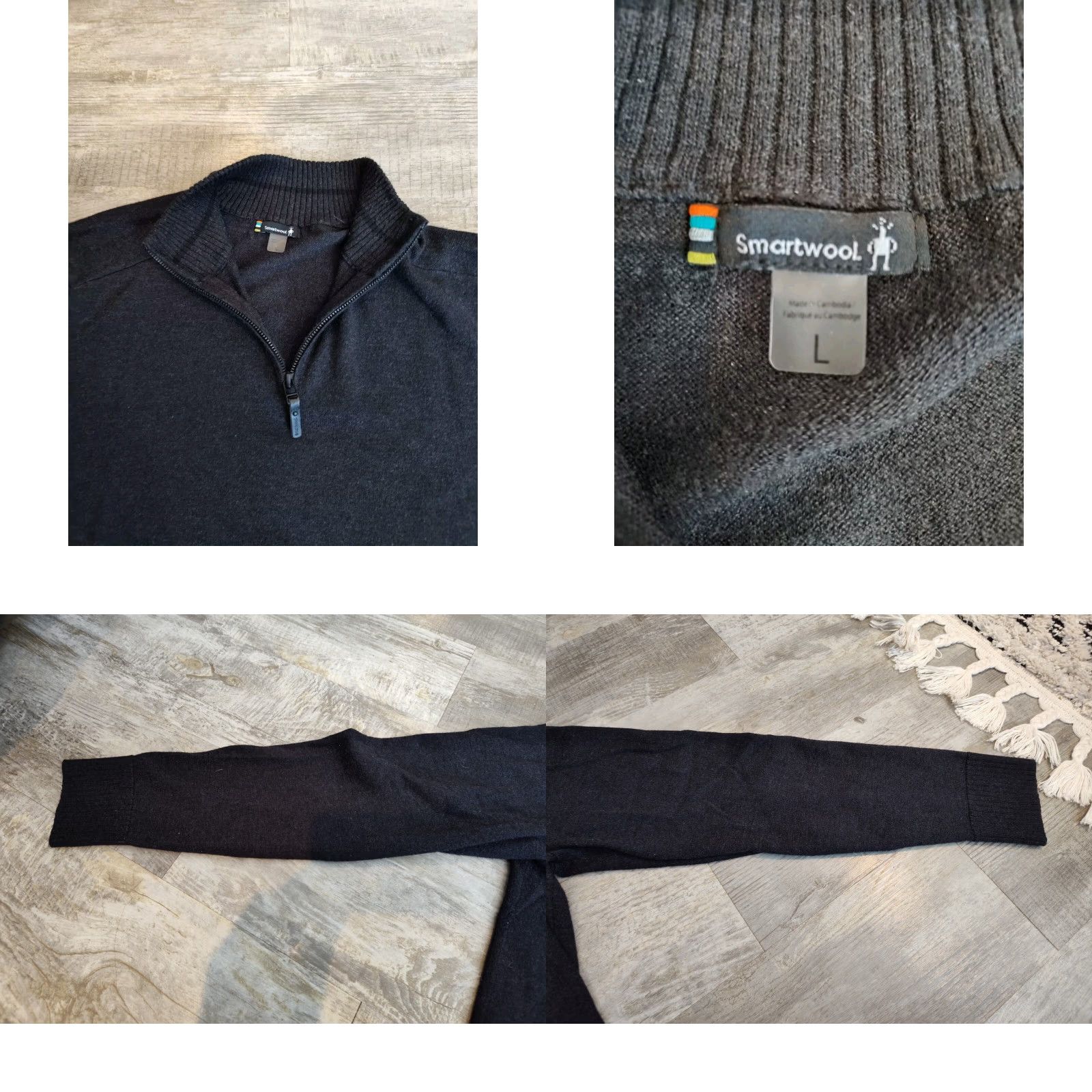 Smartwool SmartWool Sweater Mens L Black 1/4 Zip Mock Neck Pullover Size US L / EU 52-54 / 3 - 8 Thumbnail