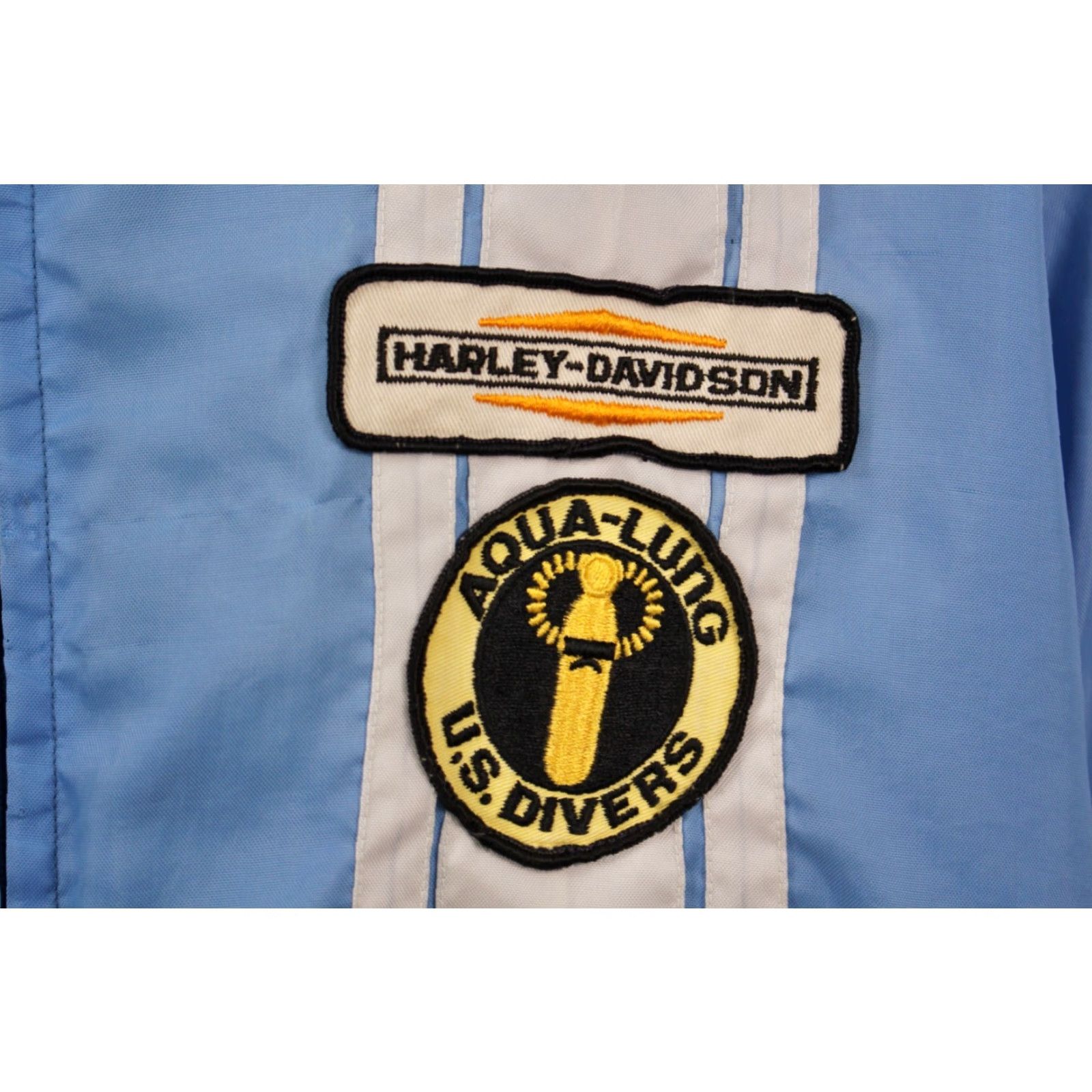 Vintage VTG 70s Blue Nylon Harley Davidson Patch Jacket Windbreaker VTG Men's Size L Decade 1970s 50 Chest 26 Sleeve Size US L / EU 52-54 / 3 - 4 Thumbnail