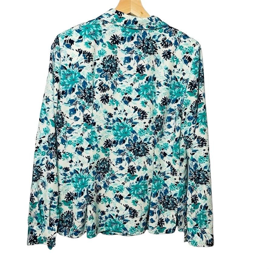 Other Vintage Womens Floral Dress Blouse Leslie Fay Blue White Top Size L / US 10 / IT 46 - 4 Thumbnail