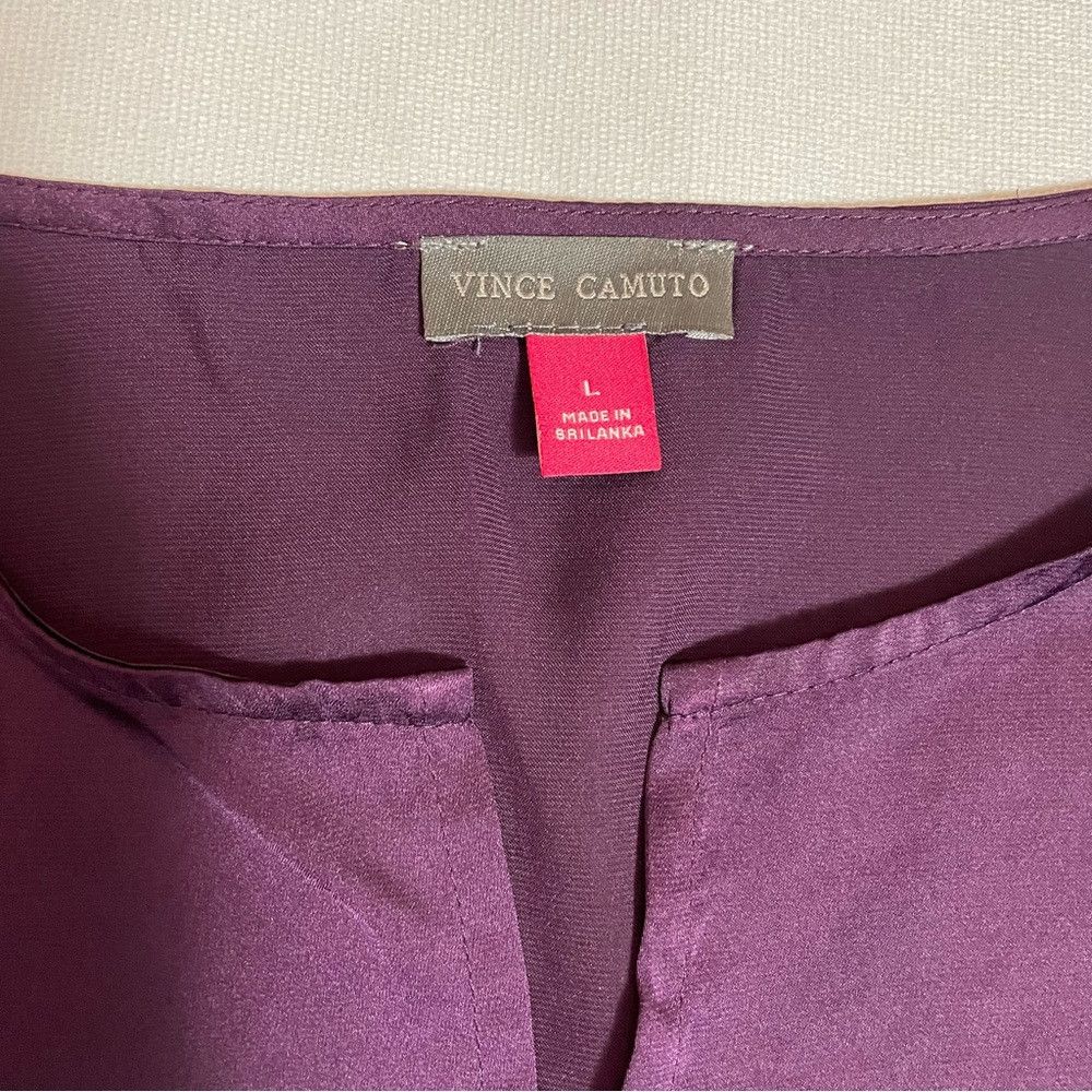 Vince Camuto Vince Camuto V-Neck Satin Purple Puff Sleeve Blouse Size L Size L / US 10 / IT 46 - 7 Thumbnail