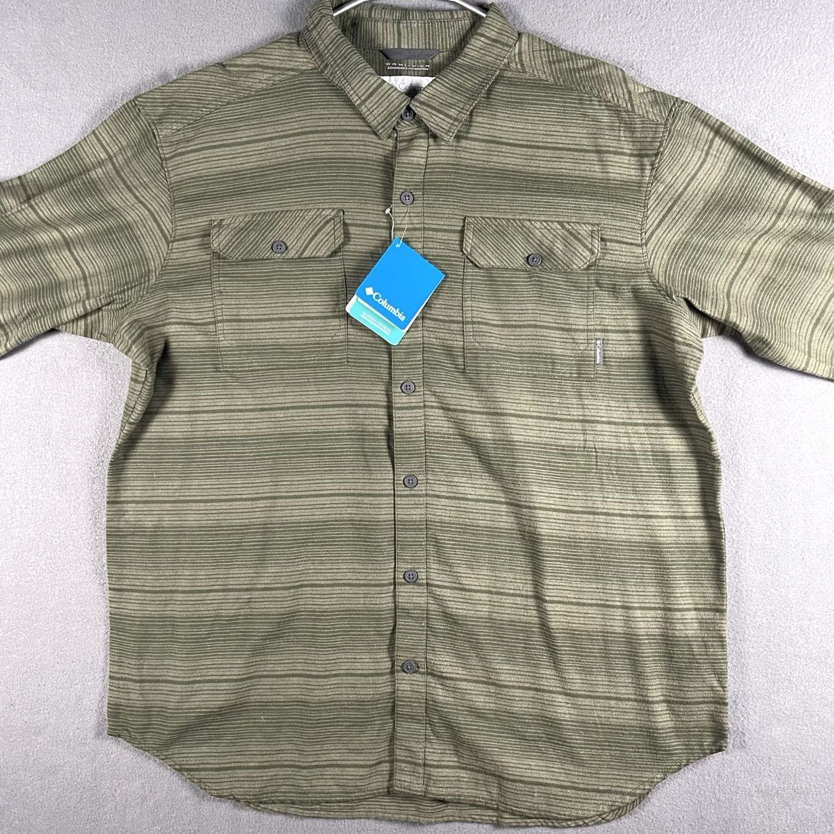 Olive Columbia Button-Up Shirt Men XL Olive Green Stripes Omni-Wick Fishing Hunting Button-Down Collared Long Sleeve Size US XL / EU 56 / 4 - 3 Thumbnail