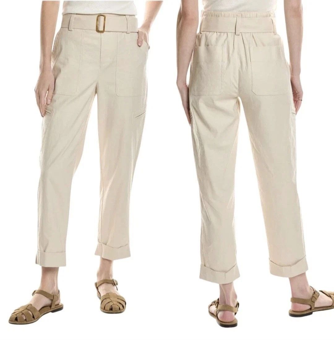 Vince Vince Pants Tan Cargo Linen Blend Belted Cuffed Size S Size 29" - 1 Thumbnail