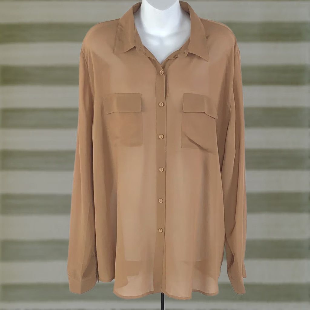 Joe Browns VINTAGE Browns Chiffon Top Blouse 3X Brown Secretary Work Shirt Womens Ball distribution? Size XXL / US 16-18 / IT 52-54 - 1 Thumbnail
