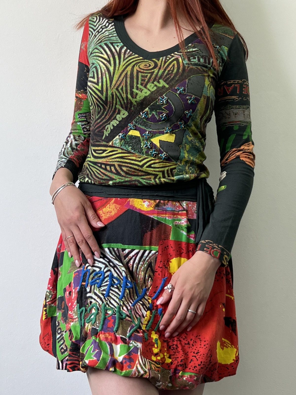 JPG STYLE Desigual Y2K Psychedelic Green Sleeveless Dress