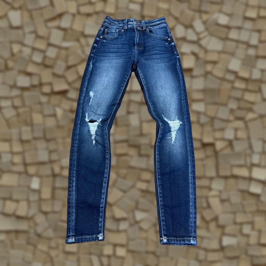 Vintage KanCan Jeans Women's 23 Blue Denim Skinny Distressed Dark Wash Size 40" / US 18 - 1 Thumbnail