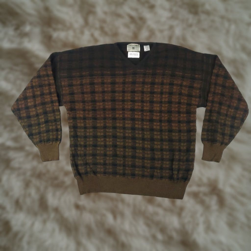 IDEA VINTAGE Idea Uomo Sweater Mens Medium Brown Plaid Pullover Knit Crew Neck Regular Fit Italy Size US M / EU 48-50 / 2 - 1 Thumbnail