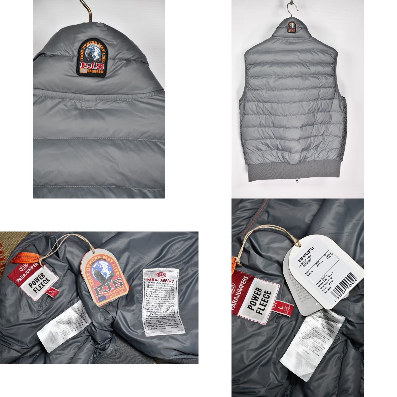 Parajumpers PARAJUMPERS VEST SELKUP POWER FLEECE VEST L MEN Gray 90% DOWN 10% FEATHER ZIP Front Logo 2021 Size US L / EU 52-54 / 3 - 8 Thumbnail