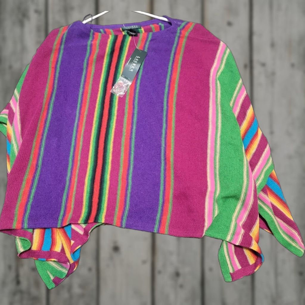 Ralph Lauren VINTAGE Ralph Lauren Rainbow Striped Linen Oversized Poncho Vibrant Fashion NEW Size S / US 4 / IT 40 - 1 Thumbnail