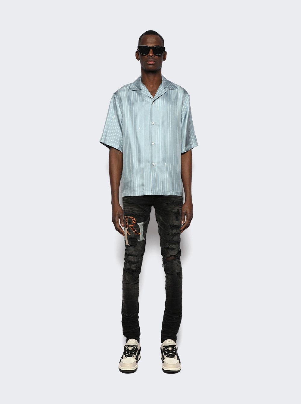 Amiri o1gr1nt0525 Leather Staggered Logo Jeans in Faded Black Size US 34 / EU 50 - 5 Thumbnail