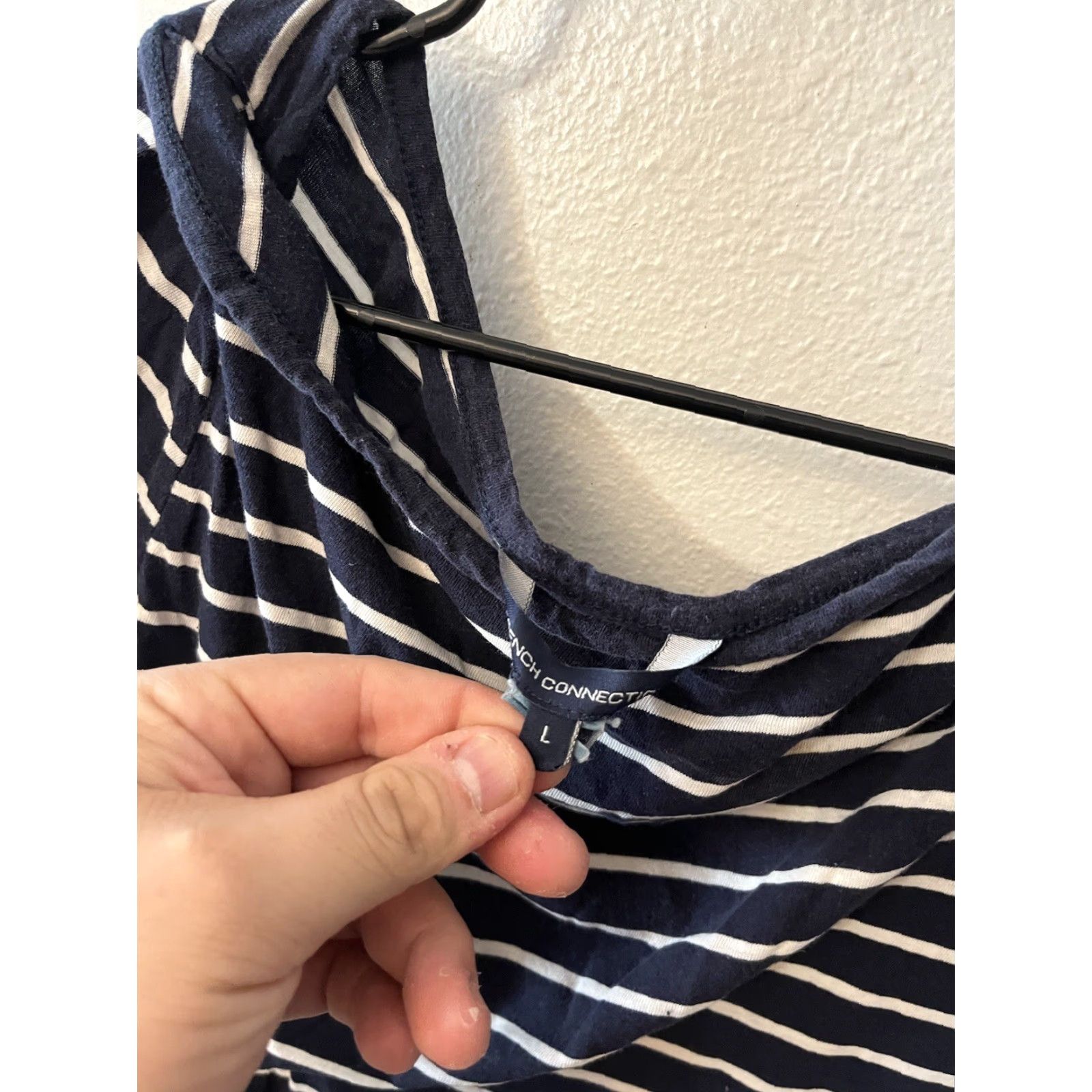 French Connection VINTAGE French Connection Women T-Shirt Casual Slim Fit Cotton Stripe 3/4 Sleeve Navy White Large Size L / US 10 / IT 46 - 2 Thumbnail