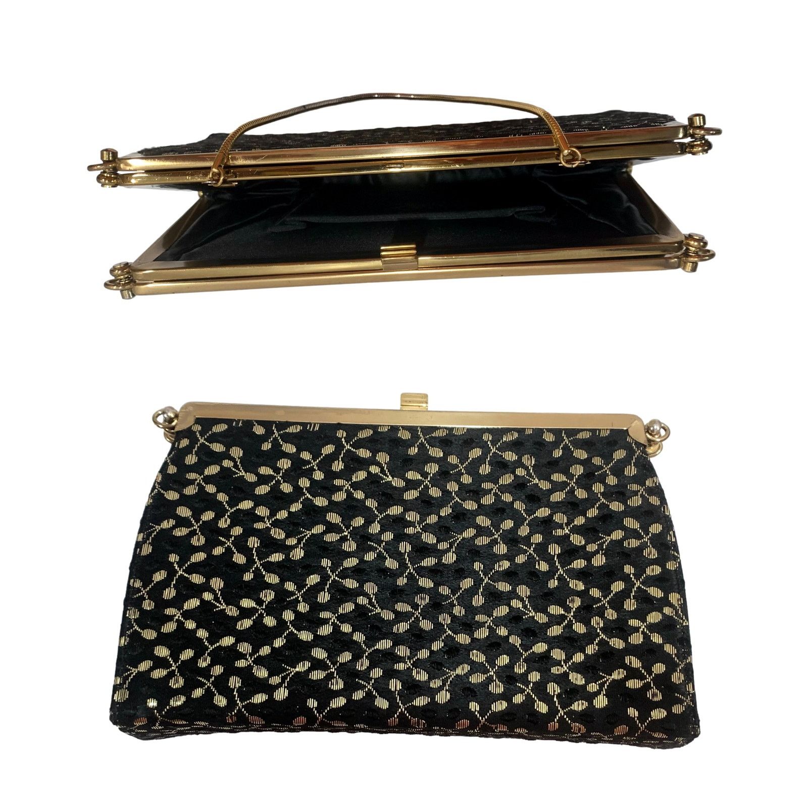 Vintage 60s Black & Gold Convertible Bag | 3 Way Top Handle Handbag Size ONE SIZE - 10 Thumbnail