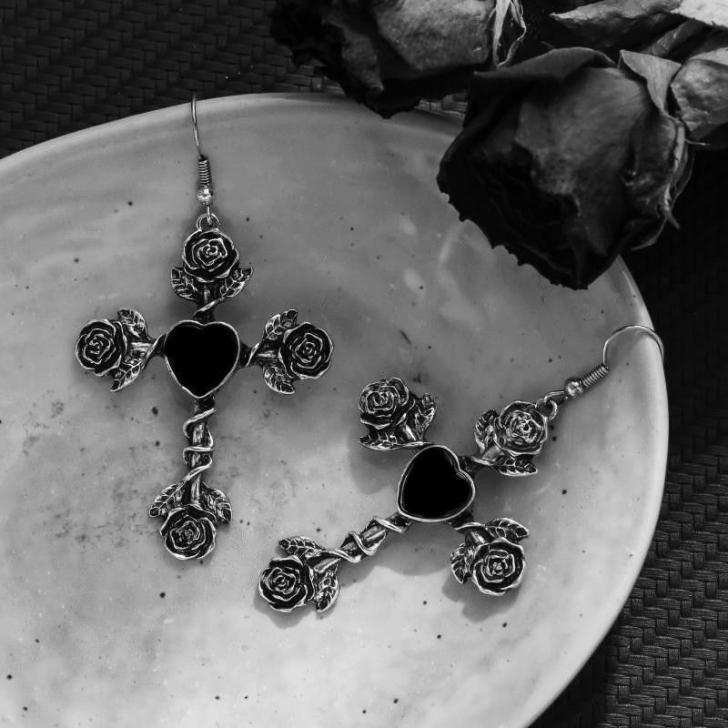 Jewelry × Sterling Silver Cross Retro Earrings One Pairs Chrome Jewelry Size ONE SIZE - 5 Thumbnail