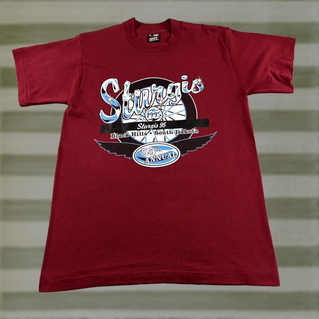 Fruit Of The Loom VINTAGE Fruit of the Loom T-Shirt Mens M Maroon Red 1995 55th Annual Sturgis Motorcycle Rally NOS USA Size US M / EU 48-50 / 2 - 1 Thumbnail