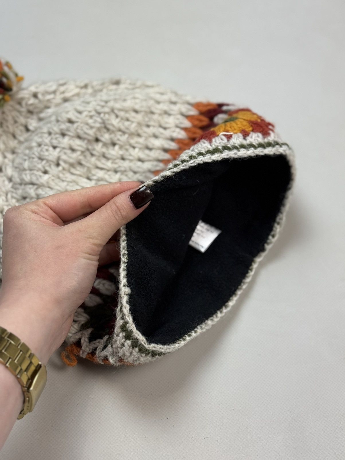 Other Pachamama Floral Pattern Hand Knitted Bobble Beanie Hat Size ONE SIZE - 12 Thumbnail
