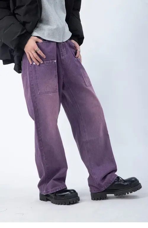 image of Vintage Baggy Grunge Faded Y2K Cargo Jeans in Faded Purple, Men's (Size 30)