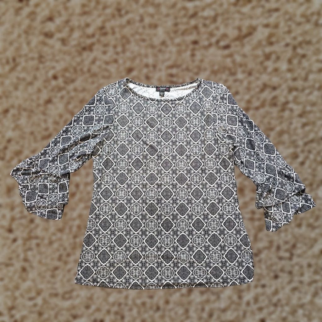 Vintage Cocomo Top Women XL Petite Black White Stretchy 3/4 Sleeve No Iron Career Casual Shirt Blouse? Size XL / US 12-14 / IT 48-50 - 1 Thumbnail