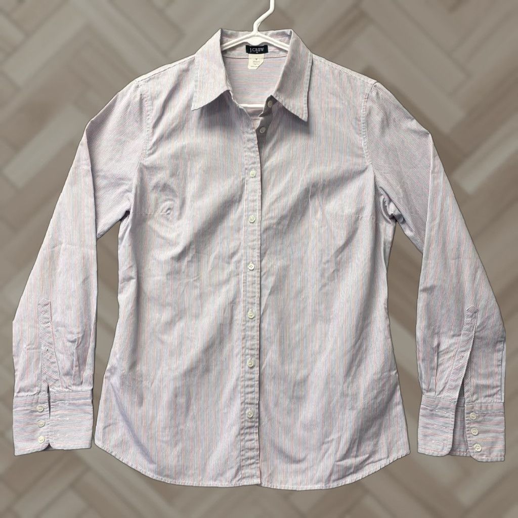 Pinko J Crew Women's Button Up Shirt M Long Sleeve Pink Striped Casual Beach Theme Size M / US 6-8 / IT 42-44 - 1 Thumbnail