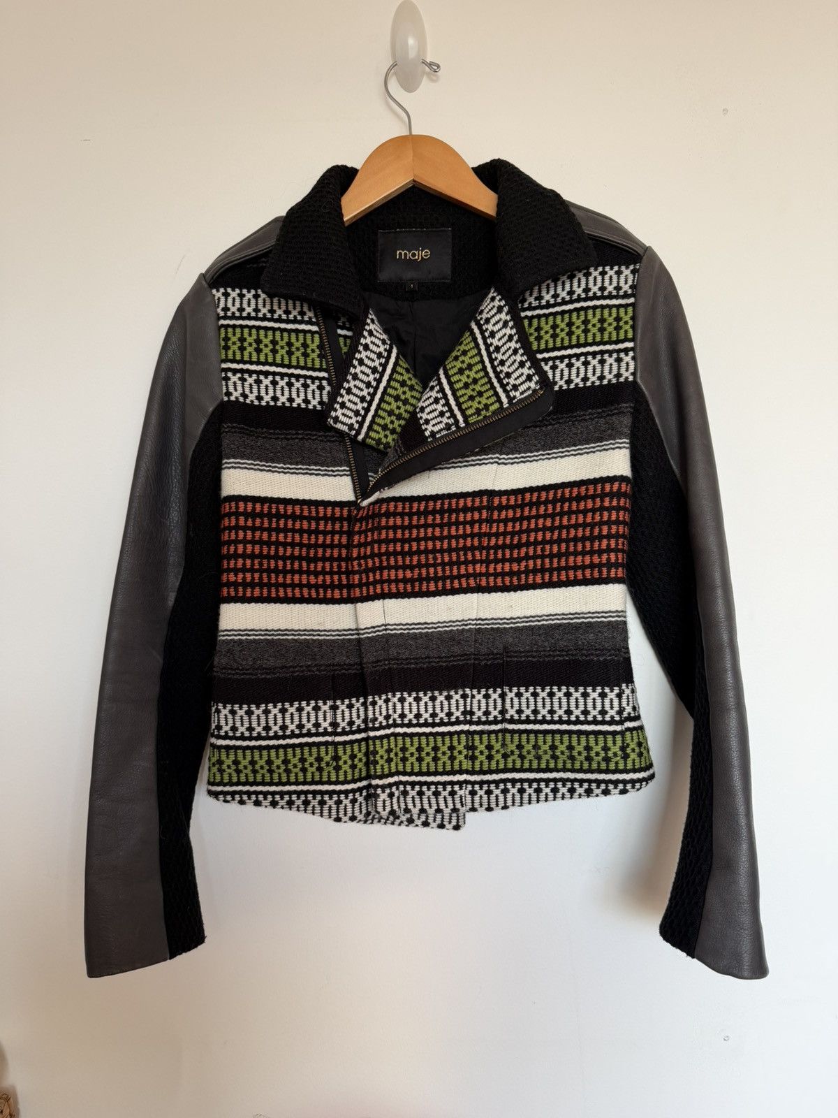 Maje Maje Paris Wool Blend Moto Jacket Leather Sleeve Knit Size 1 Size XS / US 0-2 / IT 36-38 - 1 Thumbnail