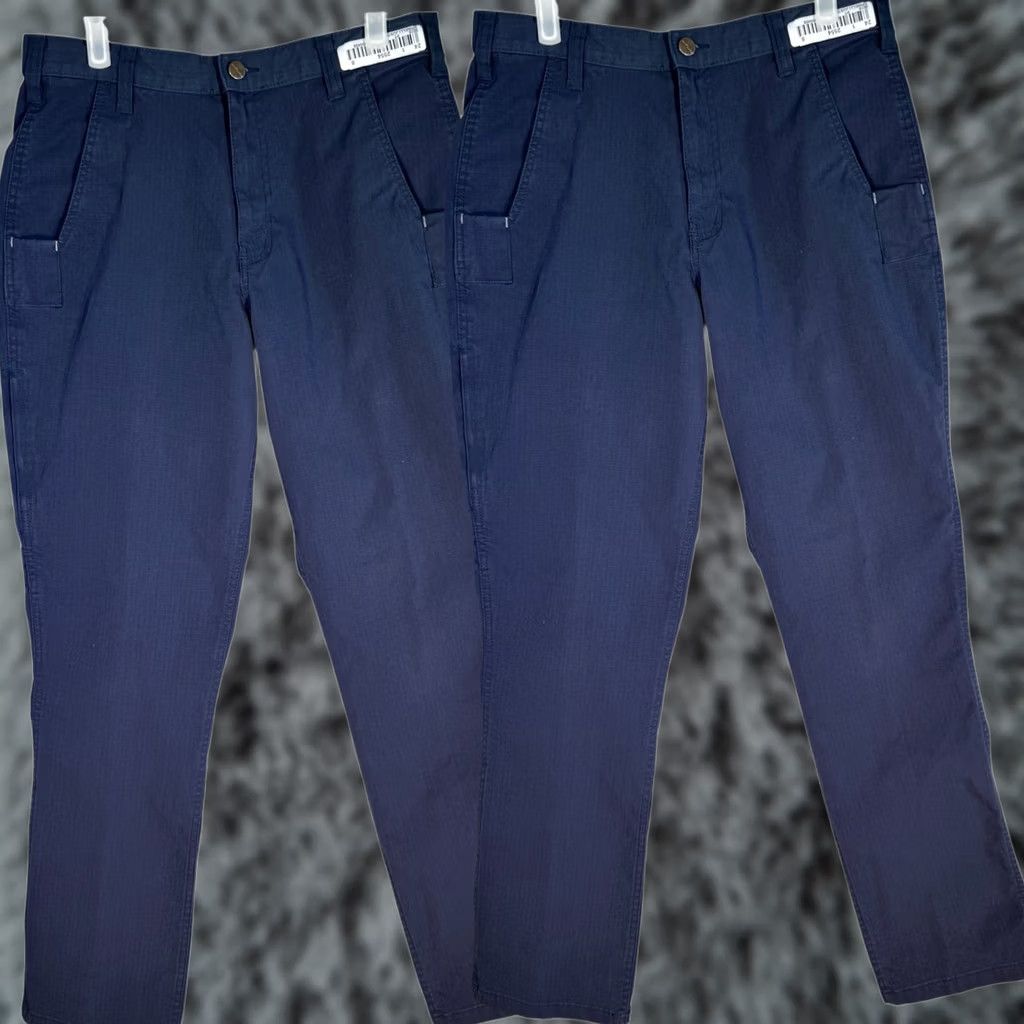 Carhartt Carhartt Pants Mens 29x28 Relaxed Fit Ripstop Cargo 2 Pair Navy Zip Pocket Workwear Cargo Pocket Logo Front Flat Front Size US 29 - 1 Thumbnail