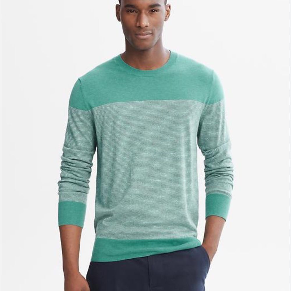 Banana Republic Banana Republic Pima Cotton blend teal striped crew neck swe Size US S / EU 44-46 / 1 - 10 Thumbnail
