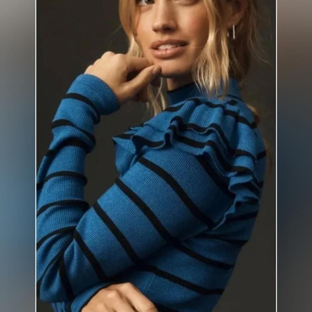 Other T.La Striped Ruffle Sleeve Top Size XXS / US 00 / IT 34 - 2 Thumbnail