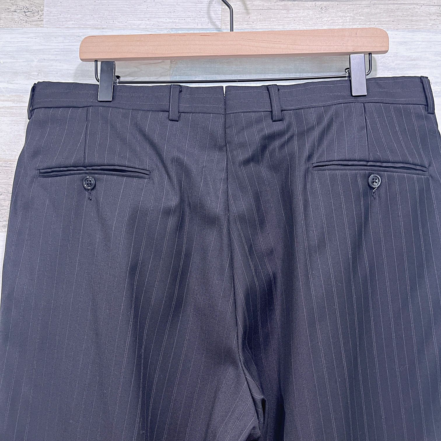 Daniel Cremieux Ing Loro Piana Italy Wool Striped Suit Black Cremieux 44S 37 Size 44S - 12 Thumbnail