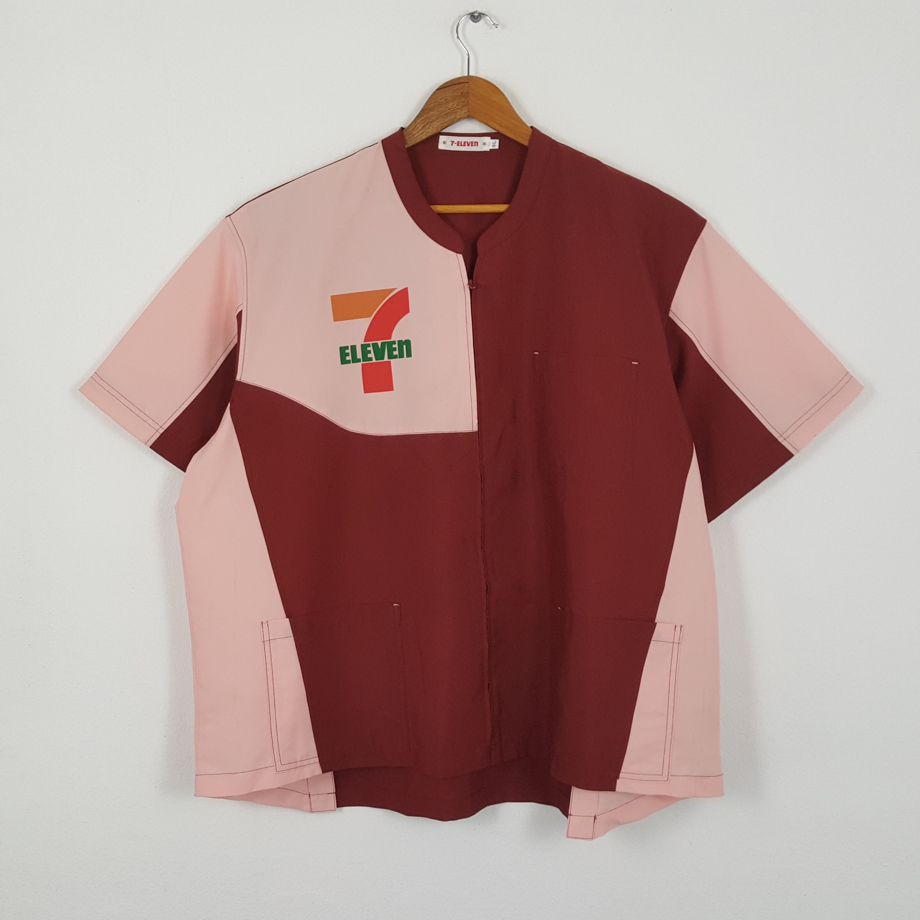 image of Vintage 7 Eleven Japanese Worker Uniform Jacket in Maroon, Men's (Size 2XL)