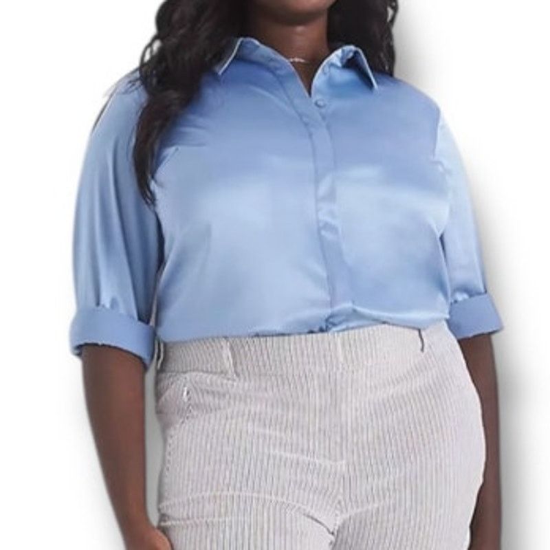 Other Lane Bryant collared button-down blue satin shirt Size 4XL / US 24-26 - 1 Thumbnail